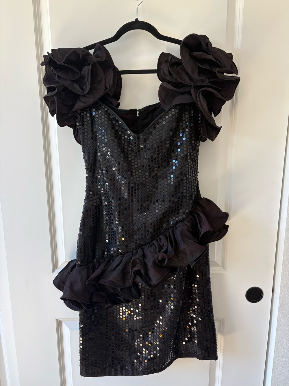 Tadashi Shoji Black Sequin Ruffle Midi Dress